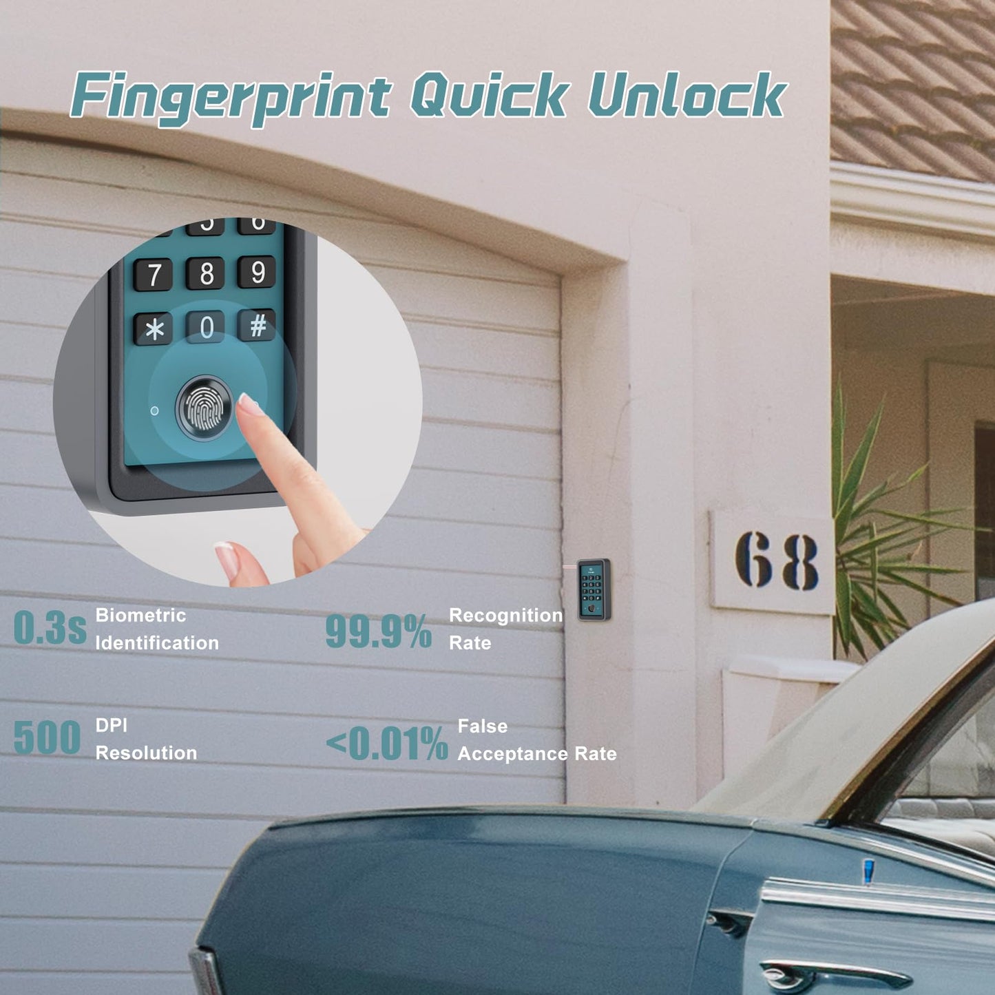 Thonf Wired Fingerprint Garage Door Opener Keypad, No Pairing Required Needed, Works with All Brands, Including Liftmaster, Chamberlain, Craftsman, Genie, Marantec, and Linear/Nortek (Plastic)