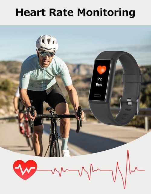 Cloudpoem Fitness Tracker - 24/7 Heart Rate Monitor & Sleep Tracker | Waterproof, Dark Black