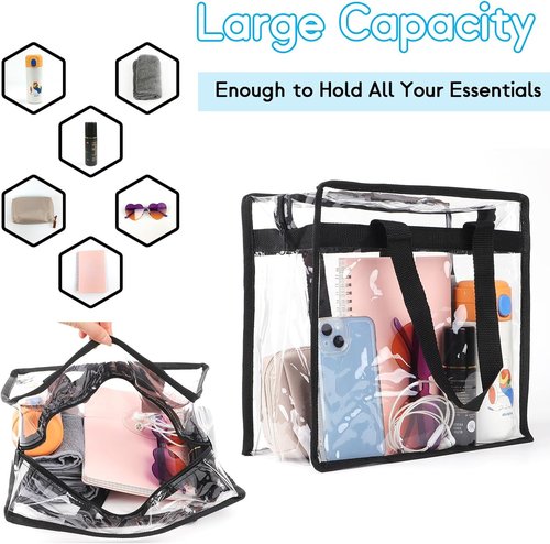 Hoiny Clear Stadium Bag - Large 12x6x12 Transparent Tote for Concerts, Gym & Sports Events