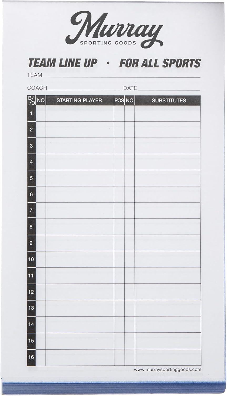 Murray Sporting Goods Baseball/Softball Lineup Cards - 30 Games with 16 Player Roster Sheets