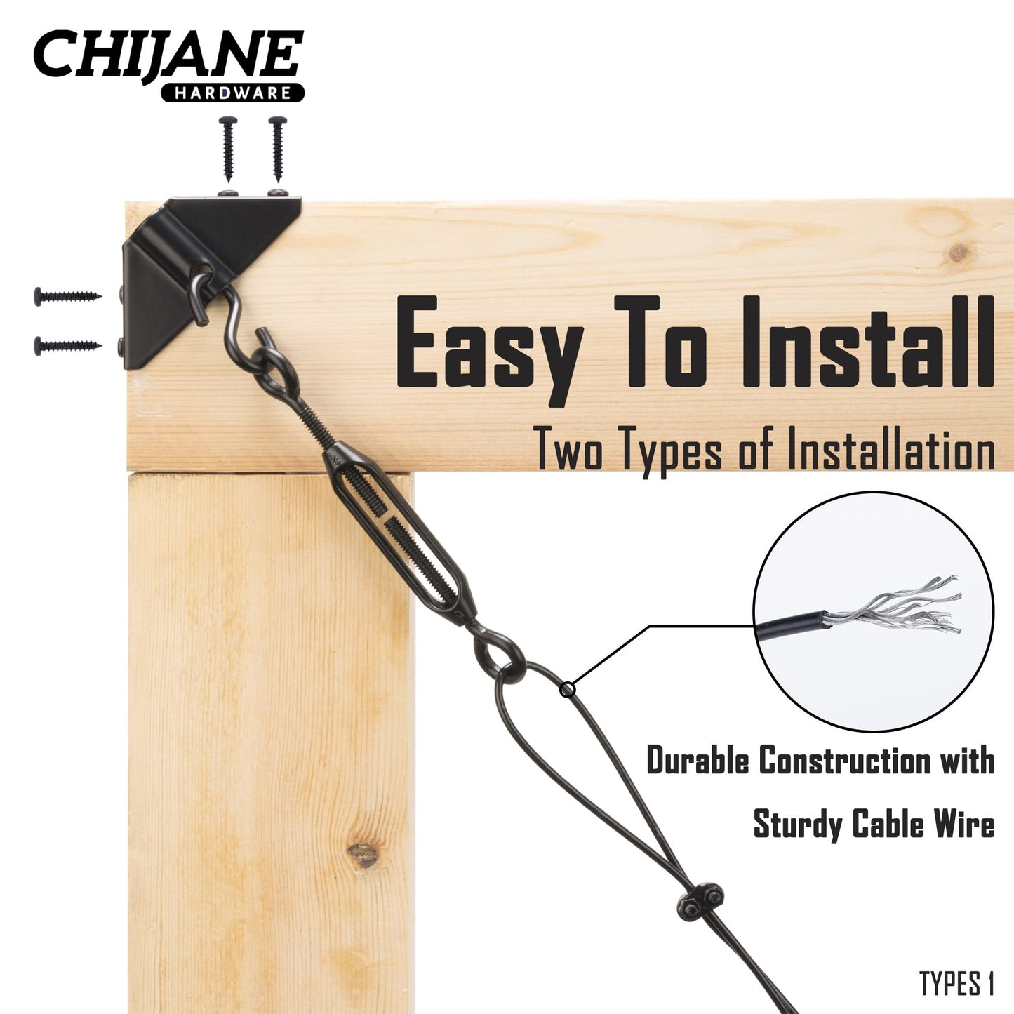 CHIJANE Durable Anti Sag Gate Kit Gate Hardware Support Cable Set for Sliding Gate,Steel Fence Door Repair Kit Anti-Sagging Gate Kit Gate Latch for Wooden Fence Outdoor, Black No Sag Gate Frame Kit