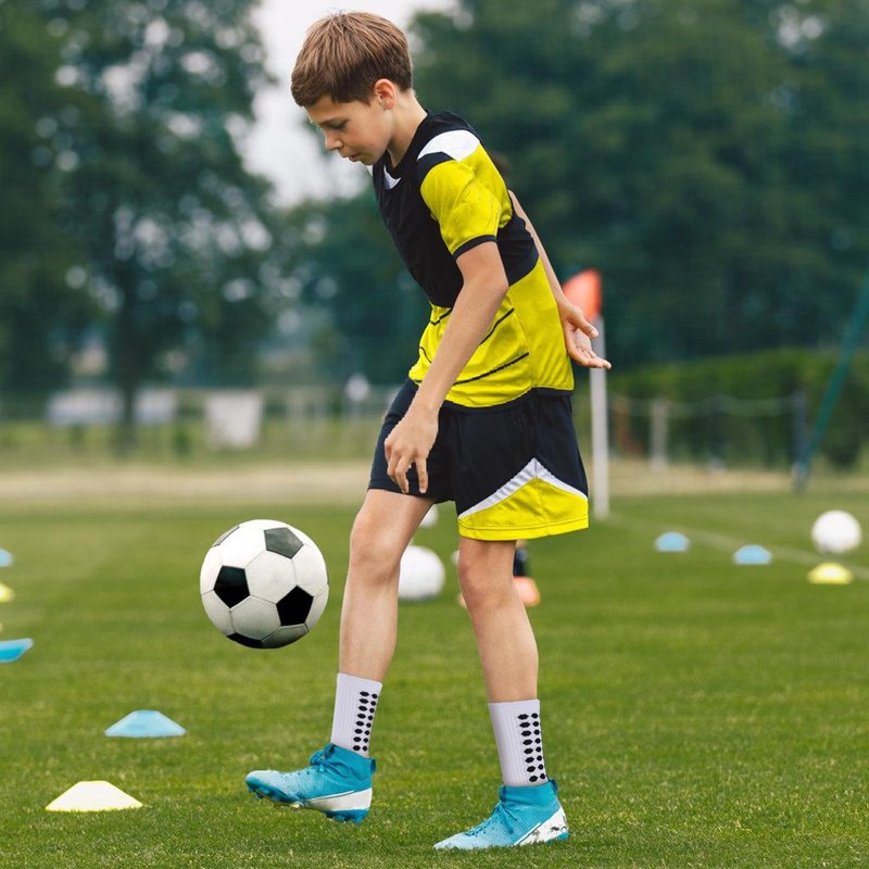 Ultrafun 5 Pairs Kids Youth Grip Soccer Socks Cushioned Non Slip Football Athletic Sports Socks (US, Alpha, Medium, Regular, White+Black)