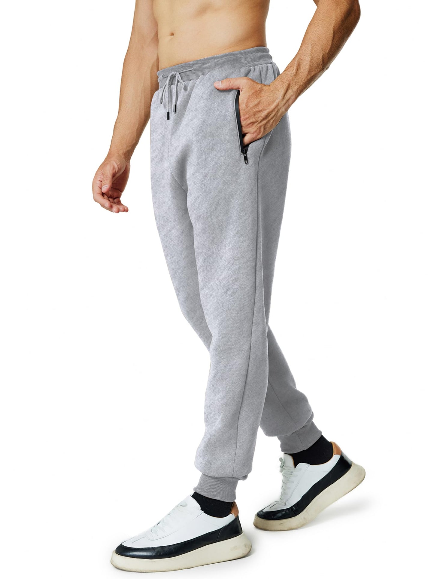 Menoio Mens Sweatpants with Zipper Pockets Workout Fleece Athletic Pants Casual Drawstring Jogger Pants Grey