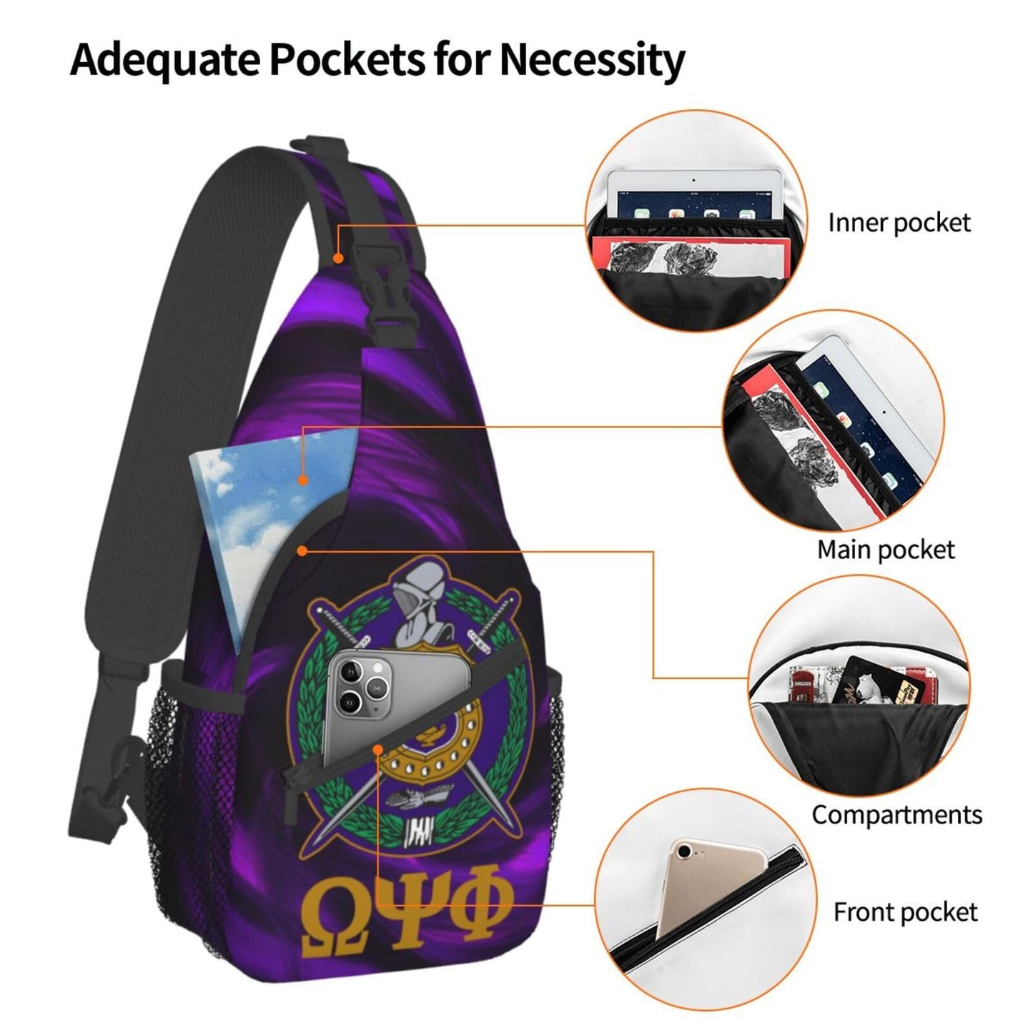 Bixinboy Psi Phi Sling Bag Crossbody Travel Hiking Chest Backpack Shoulder Daypack For Men