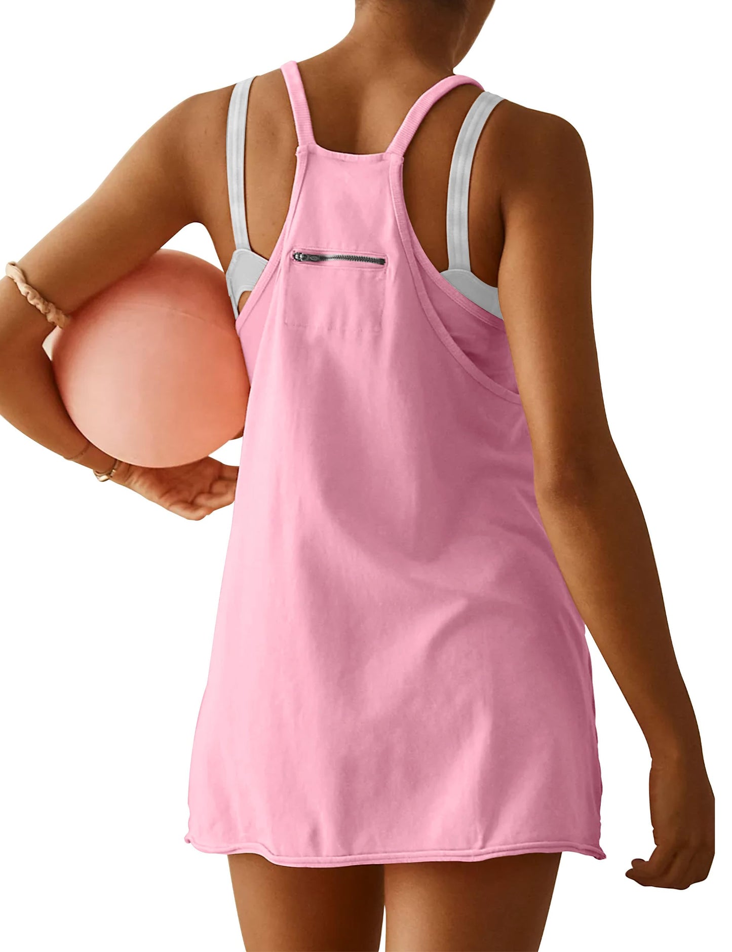 VIUTIL Womens Athletic Dress Built in Shorts Hot Shot Mini Dress Spaghetti Straps Tennis Workout 2026 Summer Romper Dress, Pink, Small