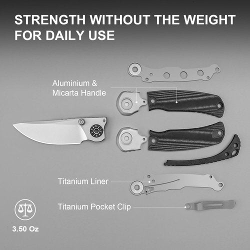 Kizer Pioneer Pocket Knife, 3.2”Nitro-V Drop Point Steel Blade Folding Pocket with Black Aluminum & Micarta Handle, Thumb Stud Flipper Knife with Liner Lock, EDC Knives for Camping Hiking ZX-FK03A6