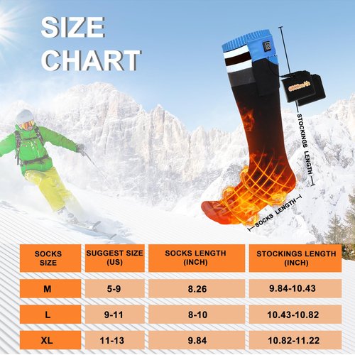 Heated Socks for Men & Women - APP-Controlled Electric Socks with 6000mAh Rechargeable Battery, 10s Fast Heating, 5-Temp Levels, Up to 17H Warmth, Washable Foot Warmers for Hunting, Hiking, Camping