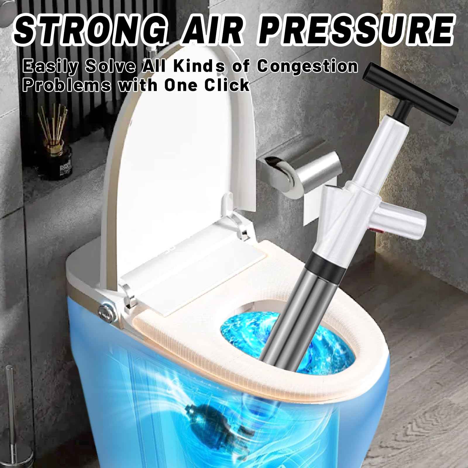 Toilet Plunger, High Pressure Air Plunger Drain Blaster with Visual Pressure Gauge, Drain Clog Removal Tool, Stainless Steel Toilet Unclogger Plungers for Bathrooms, Sinks, Kitchens, Clogged Pipe