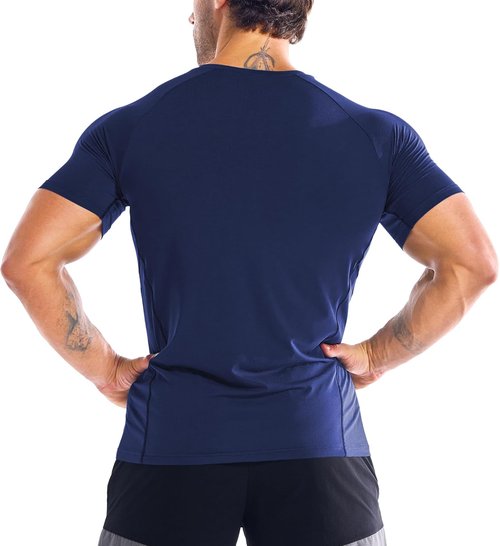 BROKIG Men's DiamondGrid Workout Shirt - Breathable Short Sleeve Muscle Tee for Bodybuilding | Quick Dry