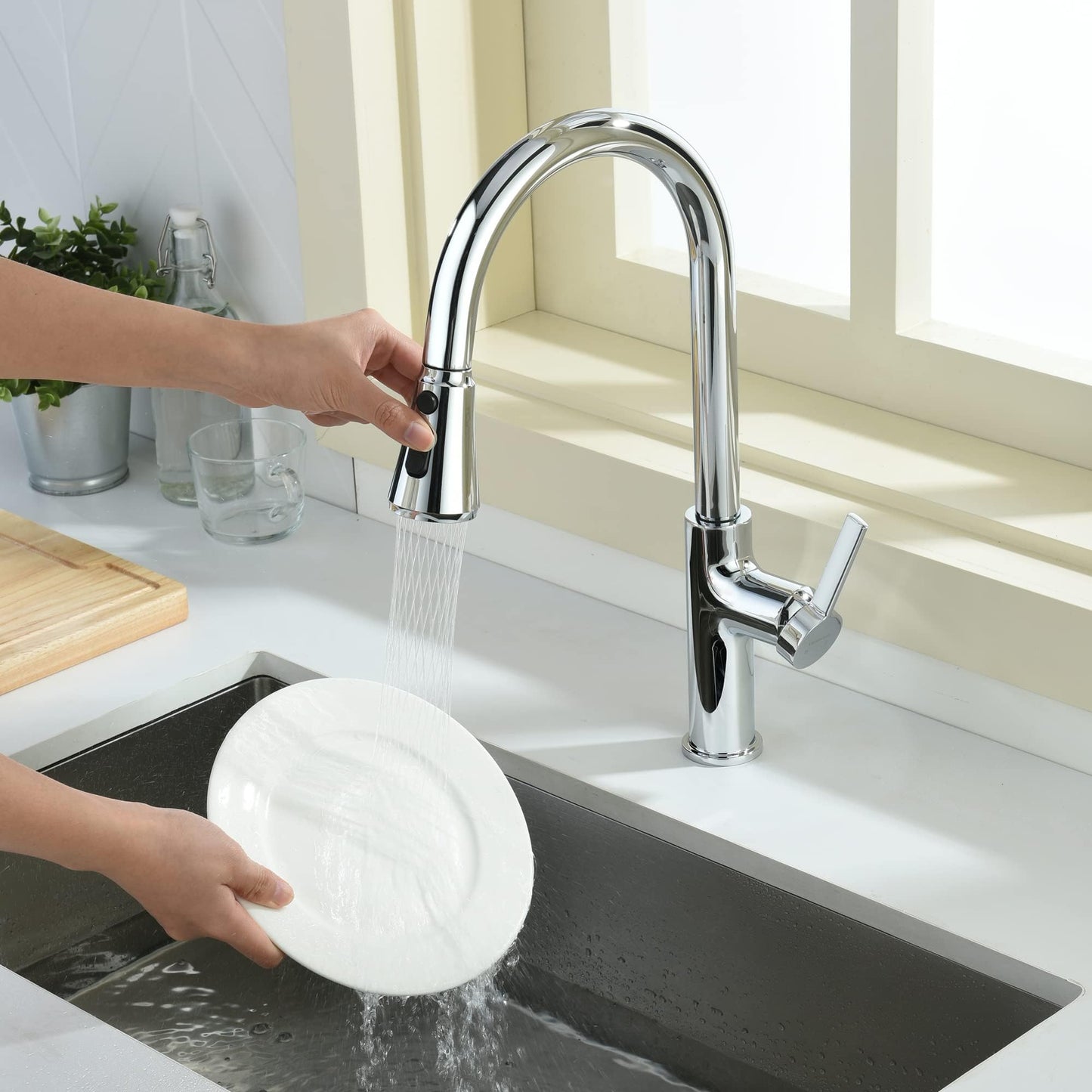 Lavatrum Kitchen Faucet with Pull Down Sprayer Tall Single Handle High Arc Kitchen Sink Faucet Faucet for Kitchen Sink 3-Function Sprayer 17 Inch,Chrome