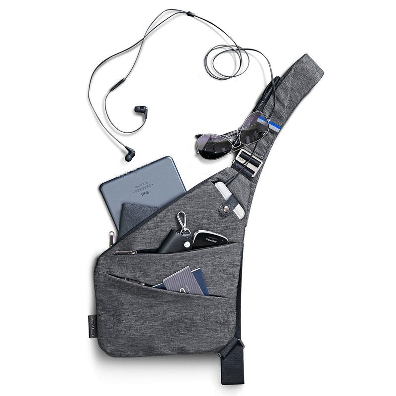 NIID FINO Sling Bag Shoulder Crossbody Bag Slim Multipurpose Daypack Cycling Walking Hiking Trip Fits Up to 7.9 inch iPad (Gray Right Hand)