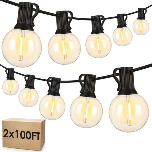 Mlambert 200Ft(2x100Ft) LED Outdoor String Lights Waterproof Dimmable G40 Globe Patio Lights with 100+5 Bulbs for Balcony Gazebo Pergola-Black Cord
