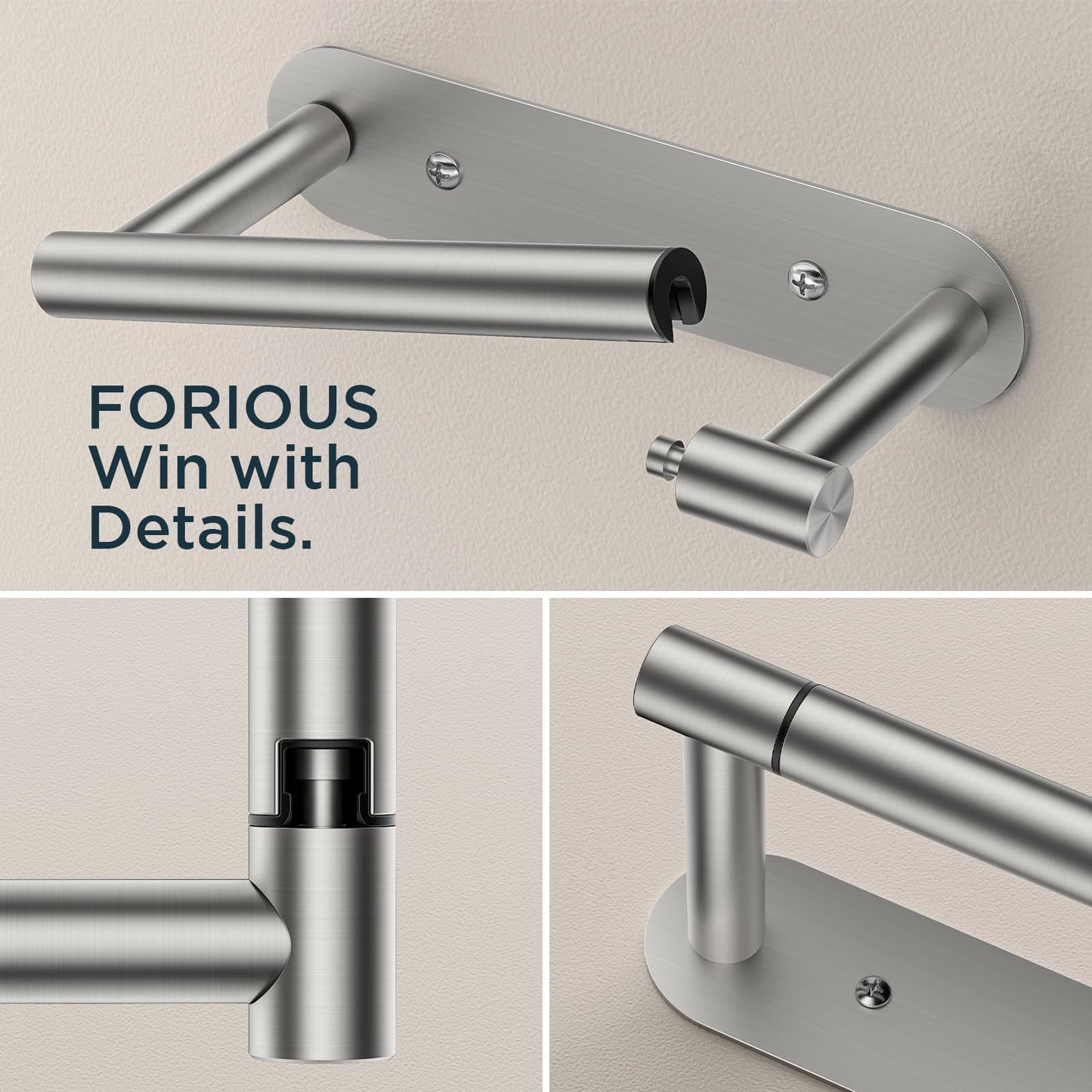 FORIOUS Toilet Paper Holder, Adhesive or Screw Wall Mount Pivoting Tissue Roll Holder for Bathroom, Stainless Steel Rustproof Self Adhesive Toilet Paper Roll Holder no Drilling, Brushed Nickel