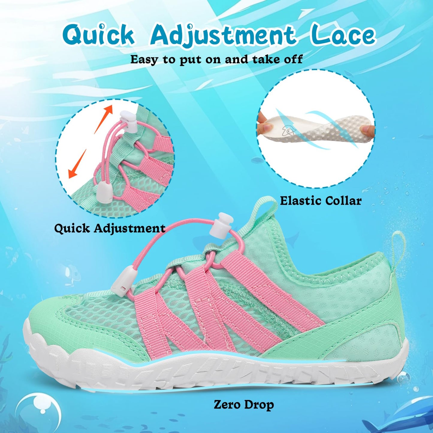LeIsfIt Kids Water Shoes Boys Girls Wide Barefoot Swim Shoes Quick Dry Aqua Socks with Non-Slip Sole for Beach Pool Surf Hiking Green 2 Big Kid