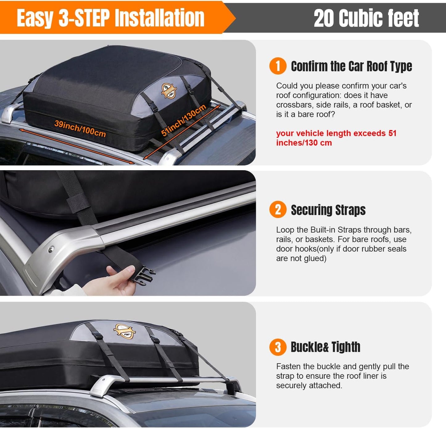 Sailnovo Rooftop Cargo Carrier - 20 Cubic Feet Waterproof Roof Bag with 6 Tie-Down Straps | Ideal for Road Trips & Camping