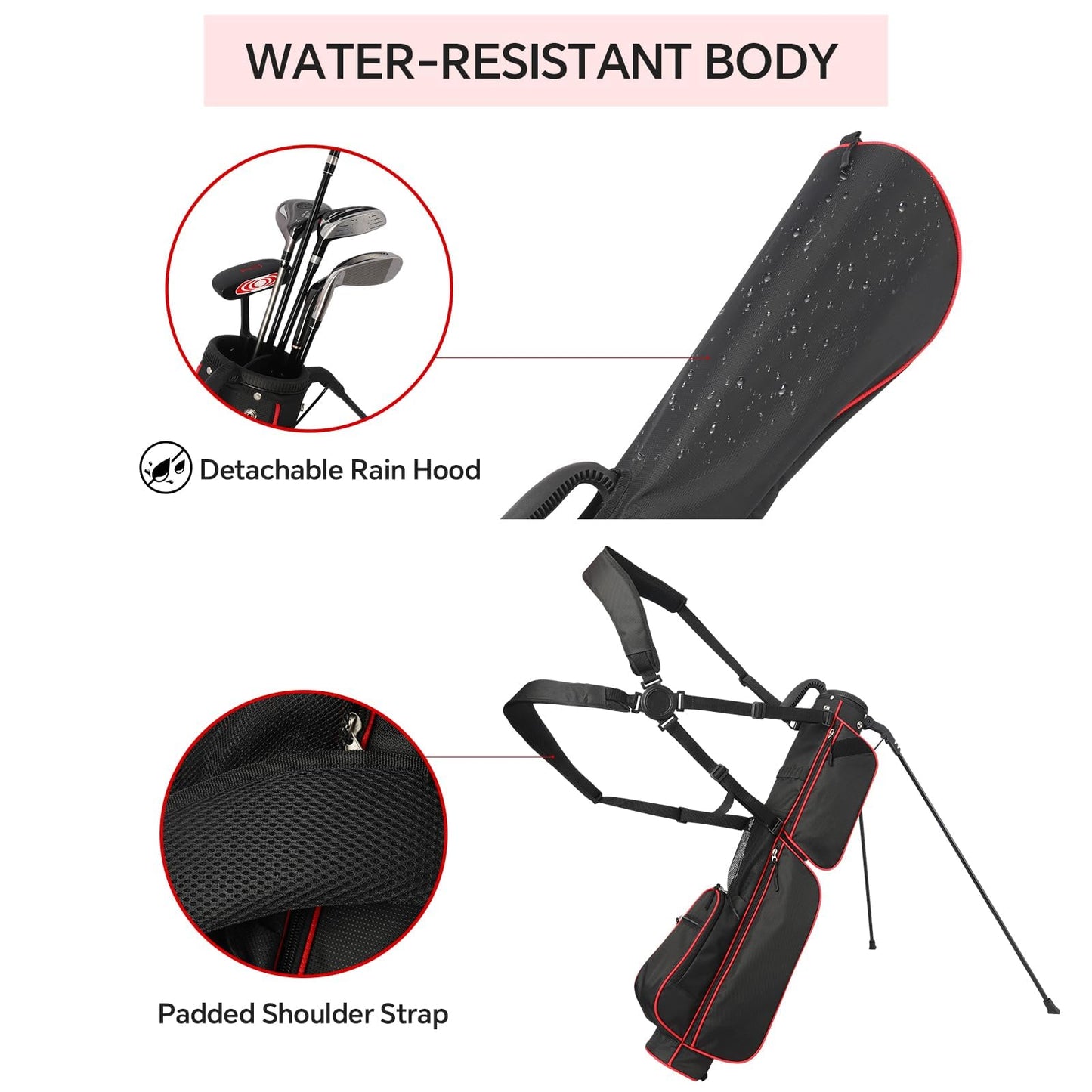 Golf Stand Bag 2 Way Divider，Par 3 Golf Bag with 6 Pockets Holds Up to 7 Clubs Dual Strap Small Golf Bag for Men & Women