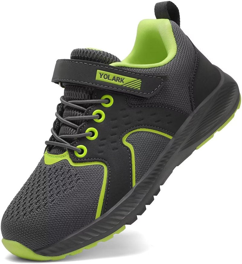 YOLARK Kids Sneakers for Boys Girls Running Tennis Shoes Non-Slip Hiking Walking Shoes Lightweight Breathable Sport Athletic（Grey Littler 13）