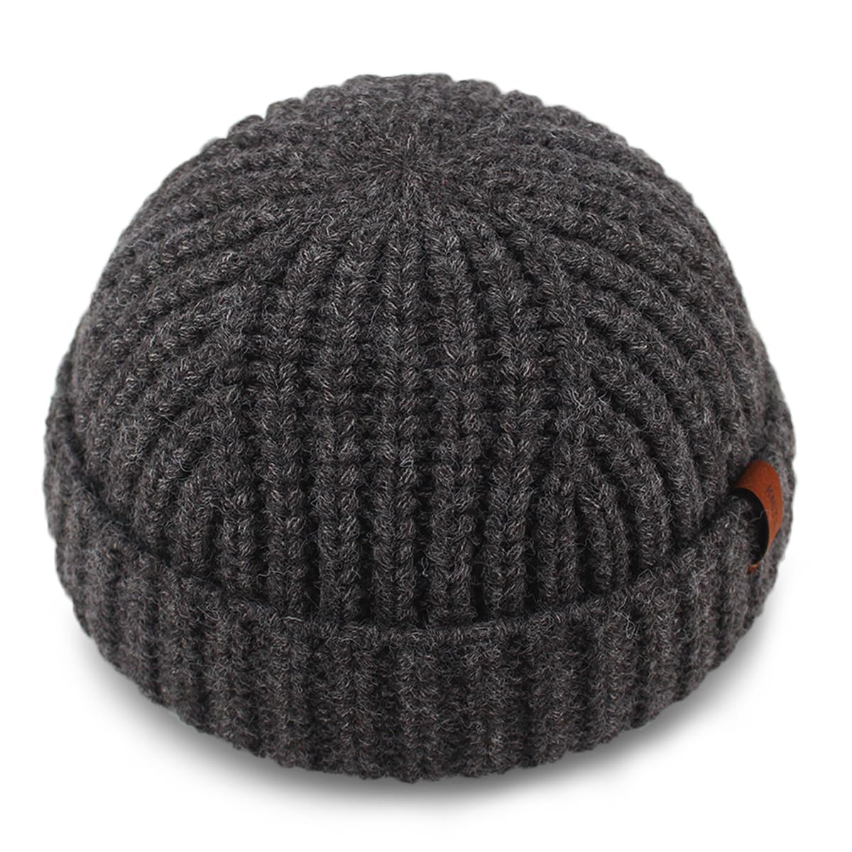 KNITDAY Chunky Wool Fisherman Short Beanie Hats Skull Cap for Men, Mens Thick Skater Streetwear Fishermans Beanie Warm Winter Knit Daily Hat (Dark Grey)