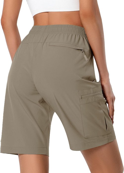 Hugut Women's Quick-Dry Hiking Cargo Shorts - Lightweight, Water-Resistant with Zipper Pockets | Perfect for Travel & Golf