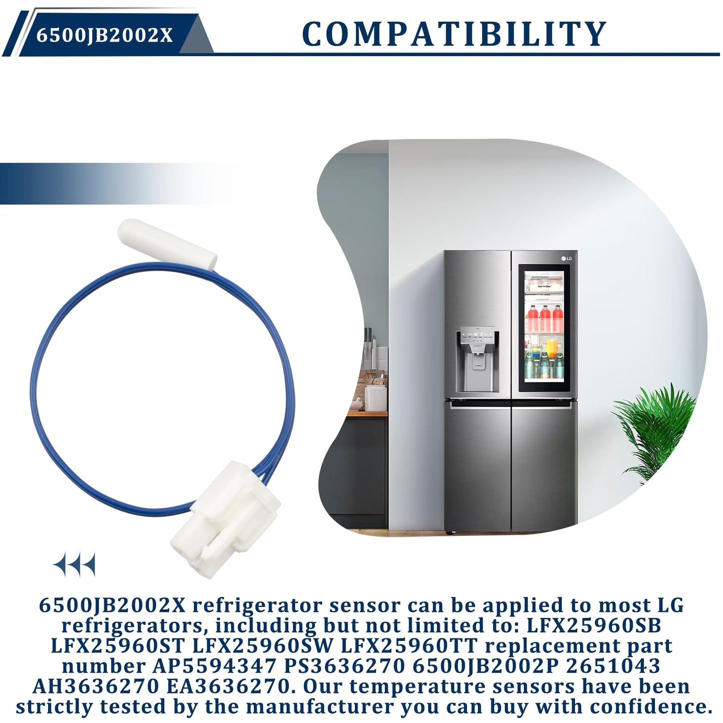6500JB2002X Refrigerator Temperature Sensor Fits for LG Refrigerator, LG Temperature Sensor Bundle for LG Refrigerators, Replace Part Number AP5594347 PS3636270 6500JB2002P 2651043 AH3636270 EA3636270