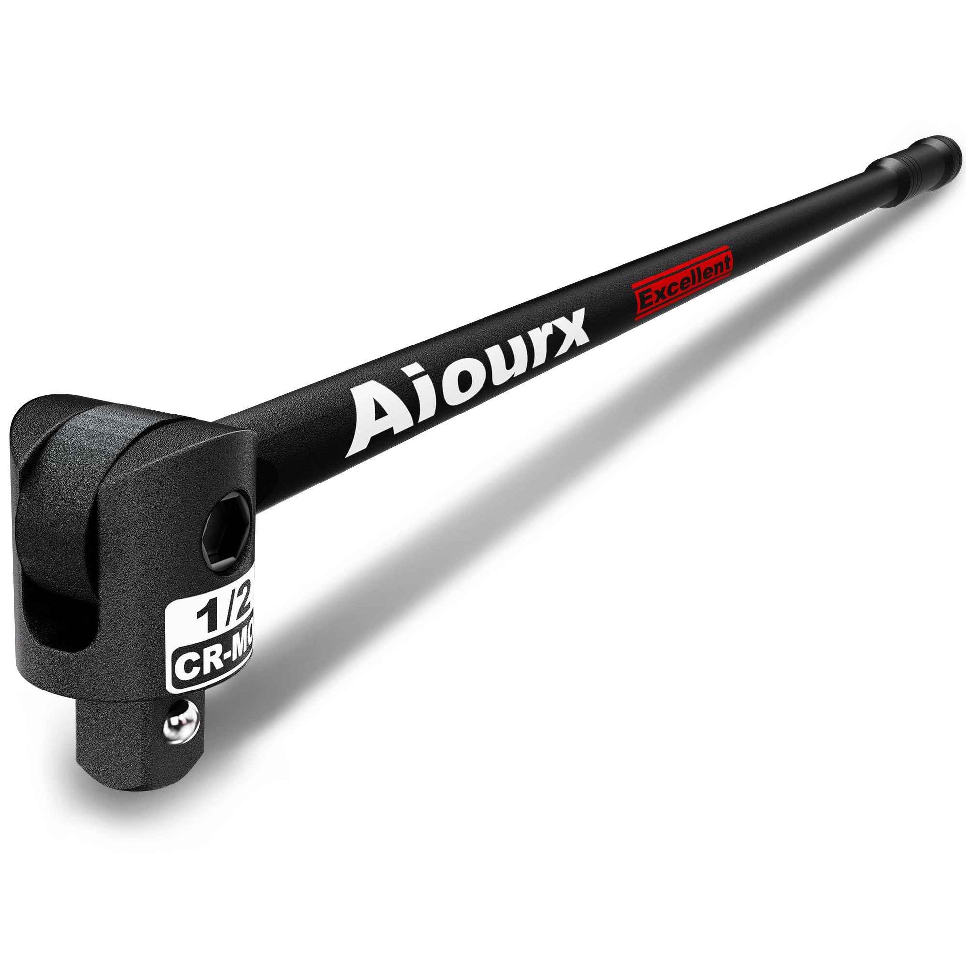 Aiourx 1/2'' Drive 17.5-Inch Breaker Bar, 250° Heavy Duty Head, Ball Lock Function, Chromium-Molybdenum Steel, Striking Laser Specifications, High Temperature Quenching Rod Body