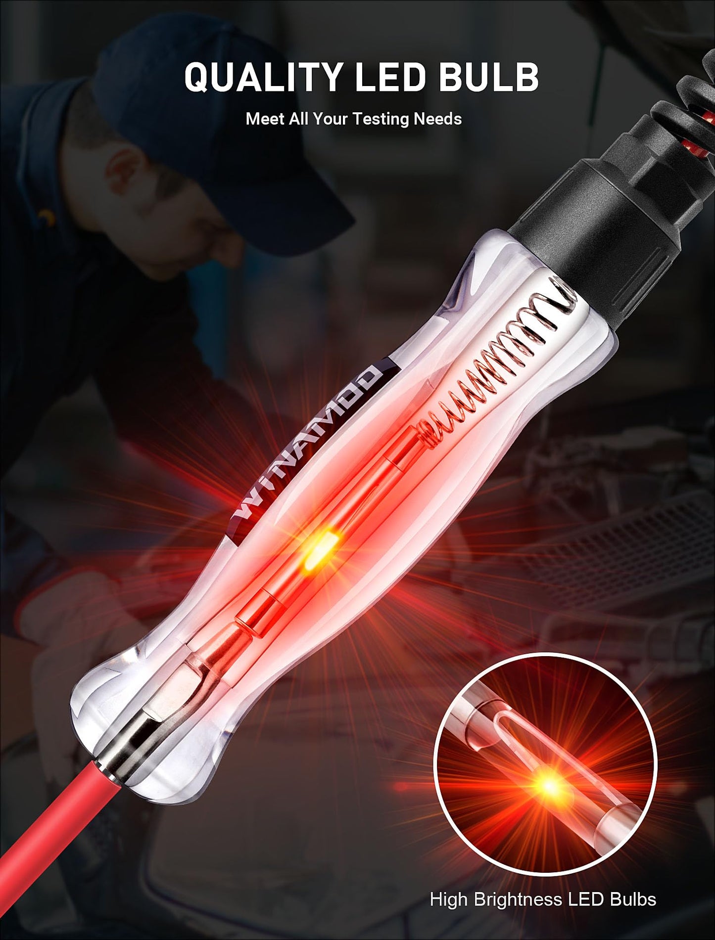 WINAMOO Professional LED Bulb Automotive Circuit Tester, 6-24V Test Light with Large Alligator Clip and 135IN PU Extended Wire, Light Tester Electrical Pen for Vehicle Circuits with Low DC Voltage