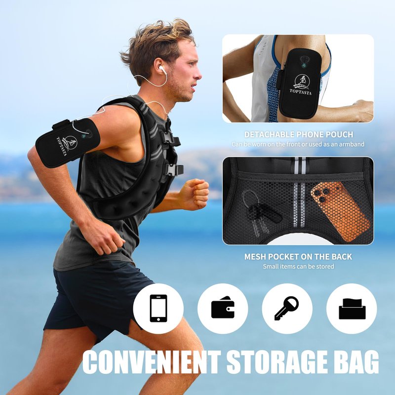Weighted Vest for Women Men, 6lb/8lb/12lb/16lb/20lb/25lb/30lb Adjustable Weight Vest with Reflective Stripes for Workout, Strength Training, Running, Fitness, Muscle Building, Weight Loss, Rucking Vest (Black, 12lb)