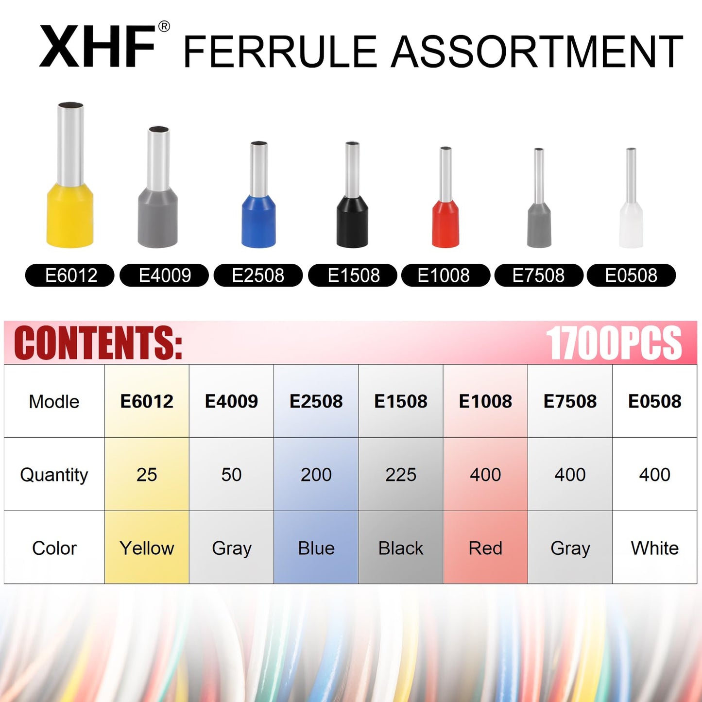 XHF 1700 PCS Ferrule Crimping Tool Kit with Hexagonal Ferrule Crimper Insulated Wire End Ferrules Terminals