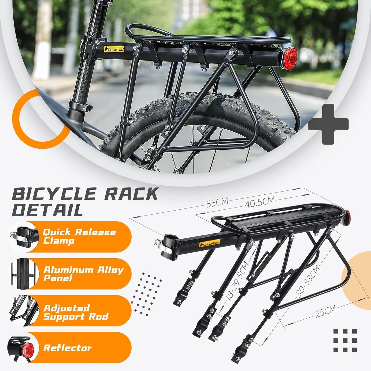 West Biking Bike Carrier Rack, 220 LB Capacity Solid Bearings Universal Adjustable Bicycle Luggage Cargo Rack,Cycling Equipment Stand Footstock