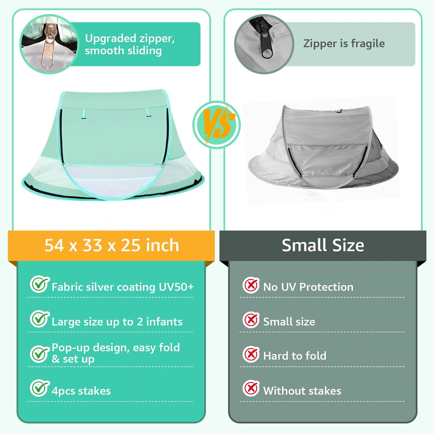 Techip Baby Beach Tent, Pop Up Beach Tent Sun Shade for Beach, UPF 50+ UV Protection Sun Shelters for Infants with Carry Bag for Outdoor Travel, Camping(Green)