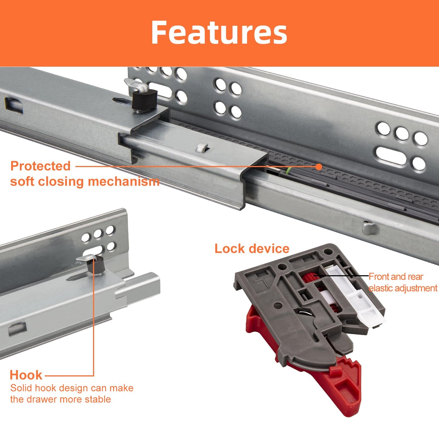 Undermount Drawer Slides 18 inch 6 Pair HLC Undermount Soft Close Drawer Slides Full Extension Concealed Drawer Rails with Mounting Screws,Locking Device and Brackets 80 lb Load Capacity 18" 12pcs