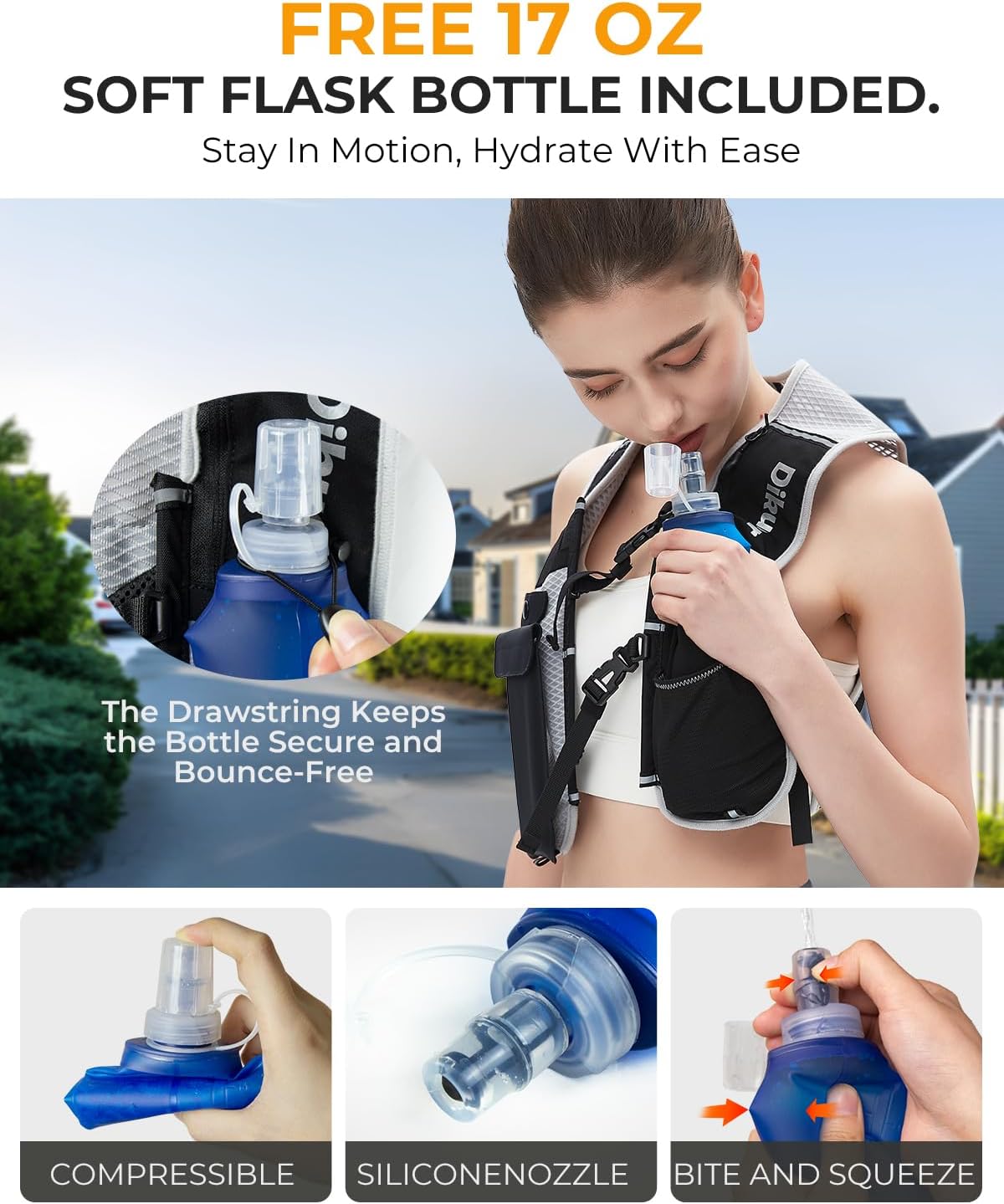 Skiennix Running Vest - Lightweight Hydration Pack with Waterproof Phone Pocket & 17oz Flask | Adjustable Reflective Straps for Hiking & Jogging