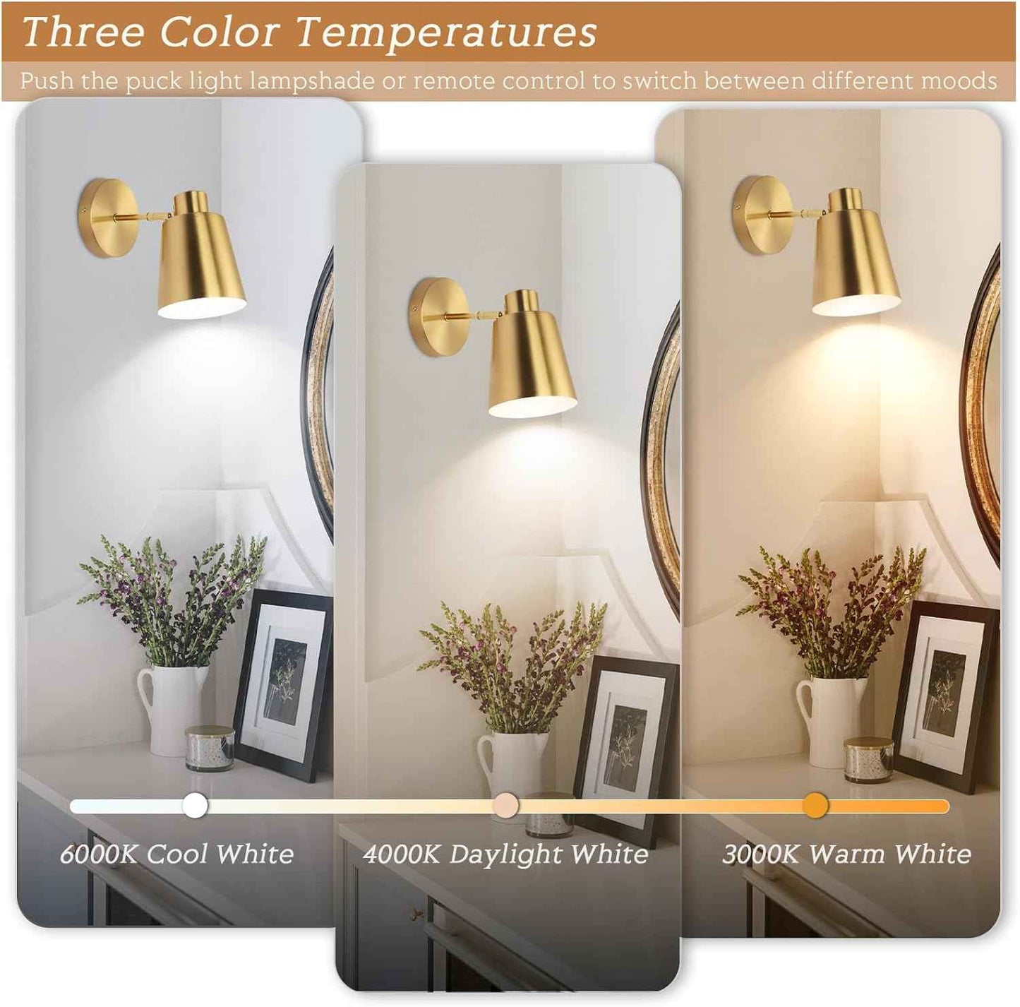 Battery Operated Wall Sconce Set of 2 - Modern Wireless Vintage Black & Gold Lamps with Remote Control for Living Room & Bathroom