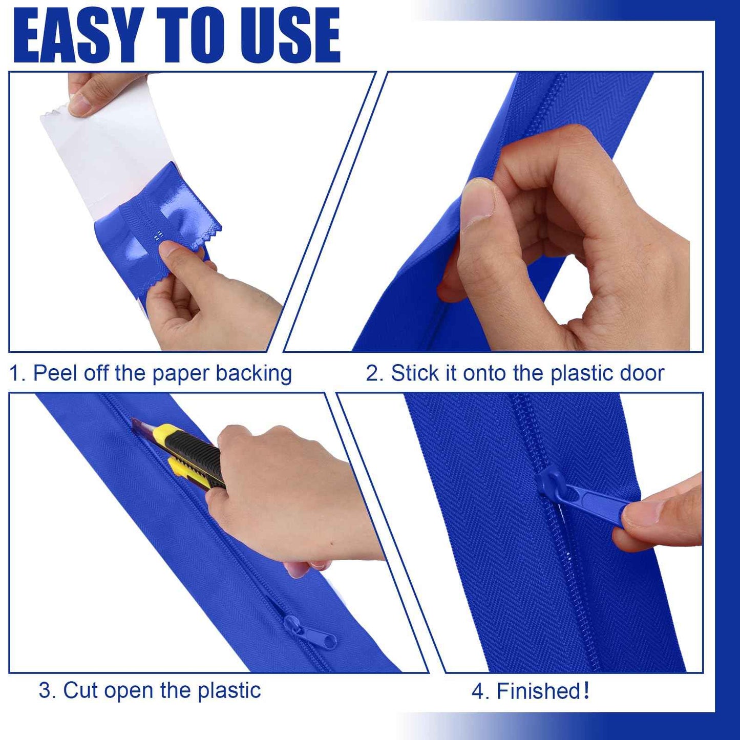 Tigeen 4 Roll Heavy Duty Zipper for Dust Barriers 7 ft x 3 Inch Greenhouse Zipper Self Adhesive Construction Zip Door for Tent Accessories