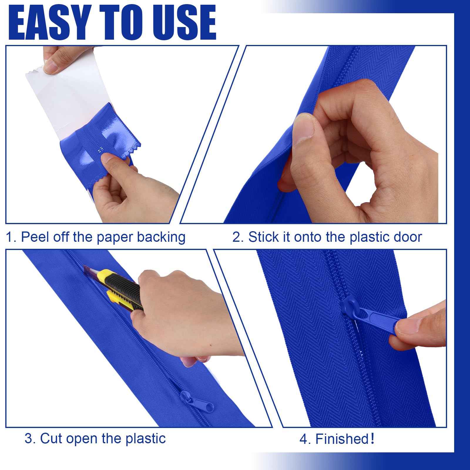 Tigeen 4 Roll Heavy Duty Zipper for Dust Barriers 7 ft x 3 Inch Greenhouse Zipper Self Adhesive Construction Zip Door for Tent Accessories