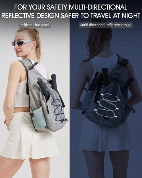 Foresee PickleballBag Men's Women's Pickleball BackpackTennisRacketballSlingBagPaddle BagLarge CapacitySafety Pocket withWaterBottleHolder (gray)