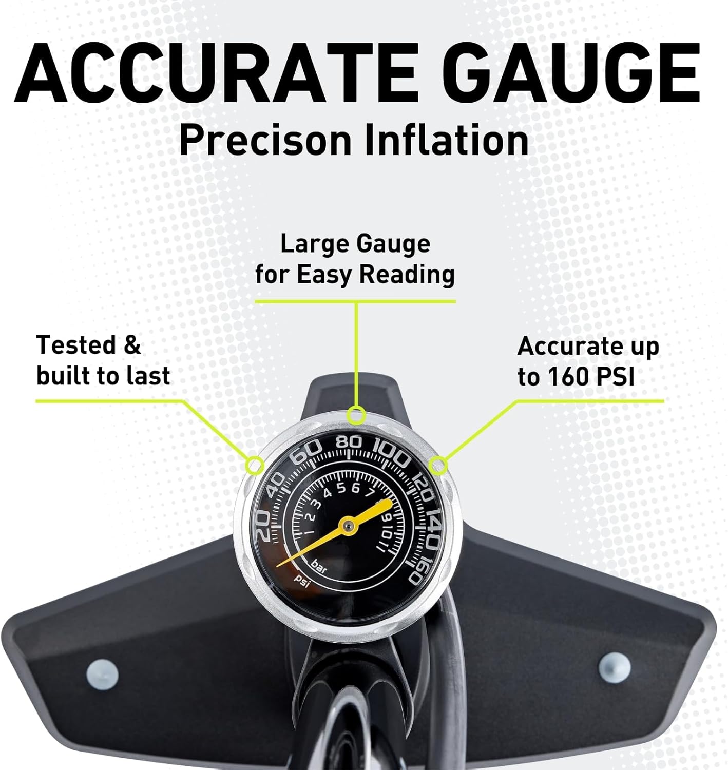 Vibrelli Bike Floor Pump with Gauge - High Pressure 160 PSI | Presta & Schrader Compatible, Includes Puncture Kit