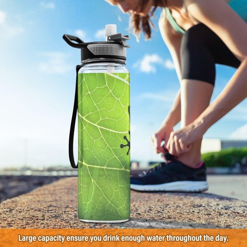 Blueangle Frog Shadow on Leaf Water Bottles, Reusable BPA Free Tritan Sports Bottle with Straw, Large Capacity Bottles for Daily Fitness, Gym, Running, Hiking