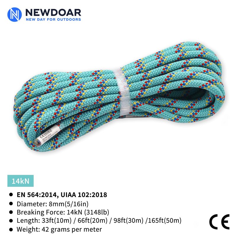 NewDoar CE & UIAA Certificated 5/16in(8mm) Static Climbing Rope 14KN High Strength Accessory Cords Safety for Rock Climbing, Outdoor Survival, Hiking, Mountaineering-Blue/33FT
