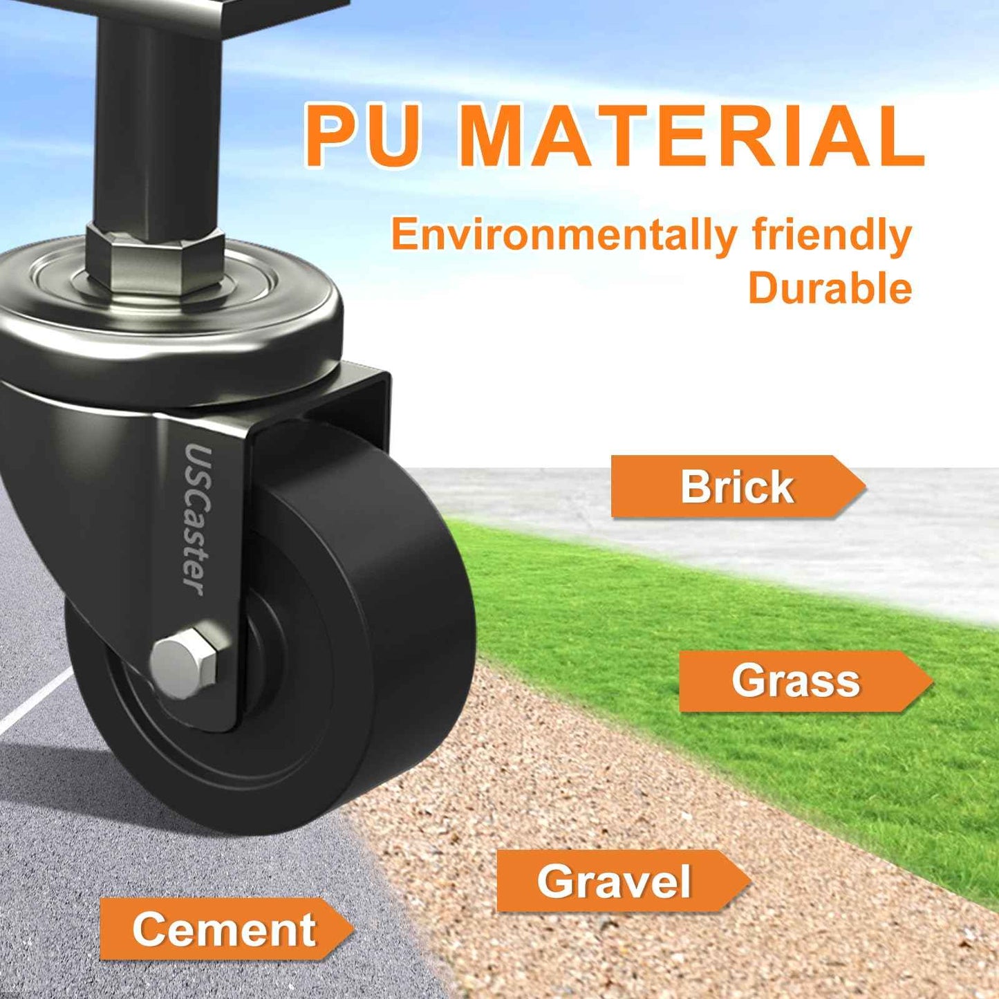 USCaster 1 Pack Gate Caster 2inch Wheel for Wooden Gates - 80lbs Capacity, 360 Rotation, Solid Rubber Tire, Spring-Loaded, Black