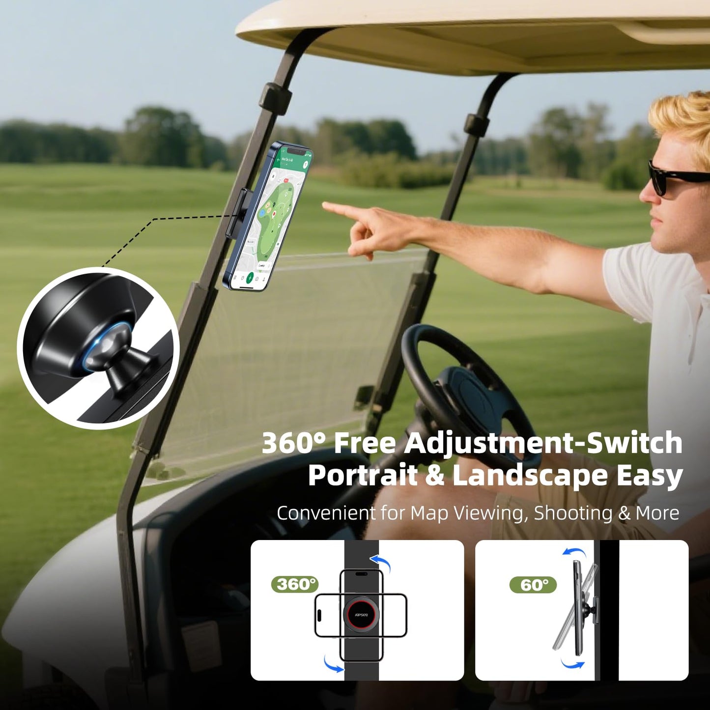 Roykaw Magnetic Phone Holder Compatible with 12-17 Magsafe Phone, Golf Cart Phone Holder, Gym Phone Mount, Ultra-strong Magnet for Anti Slip Anti Drop, Universal Compatible with EZGO Club Car Yamaha