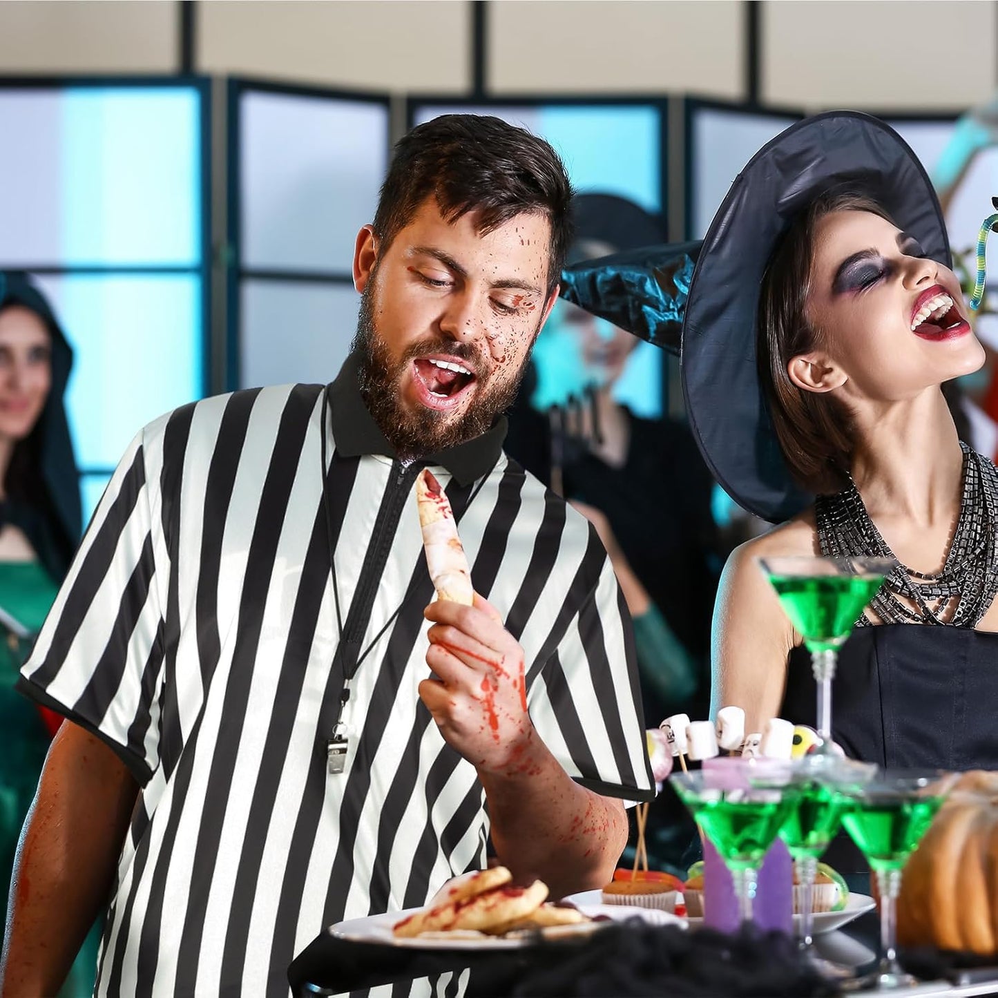 Syhood Referee Shirt Costume Men Women, Whistle Black and White Striped Football Soccer Official Ref Shirt Jersey