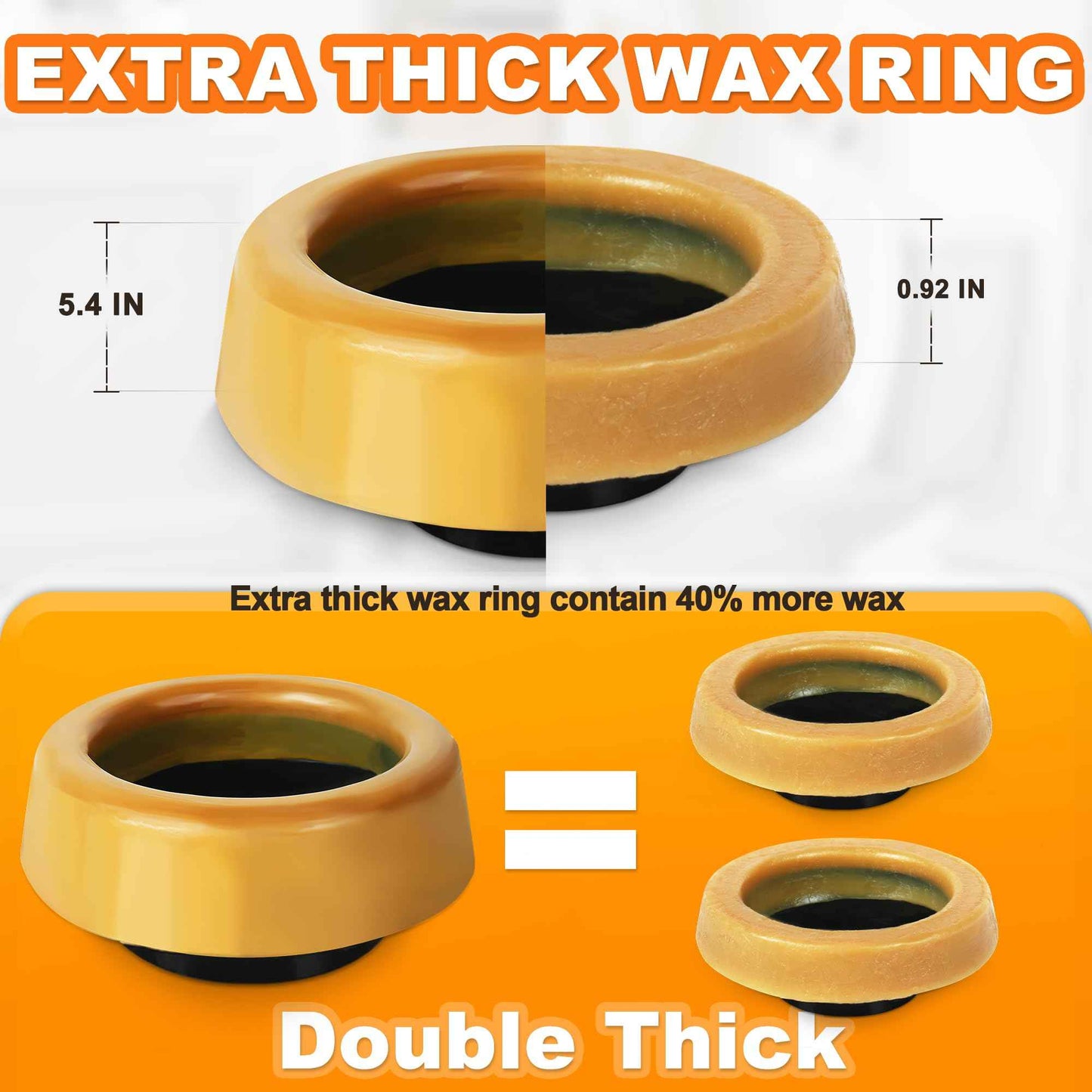 Toiglo Toilet Extra Thick Wax Ring, Jumbo Wax Ring with Bolts for Floor Outlet Toilets New Install or Re-seat, Fits 3-inch or 4-inch Waste Lines (2 PCS)