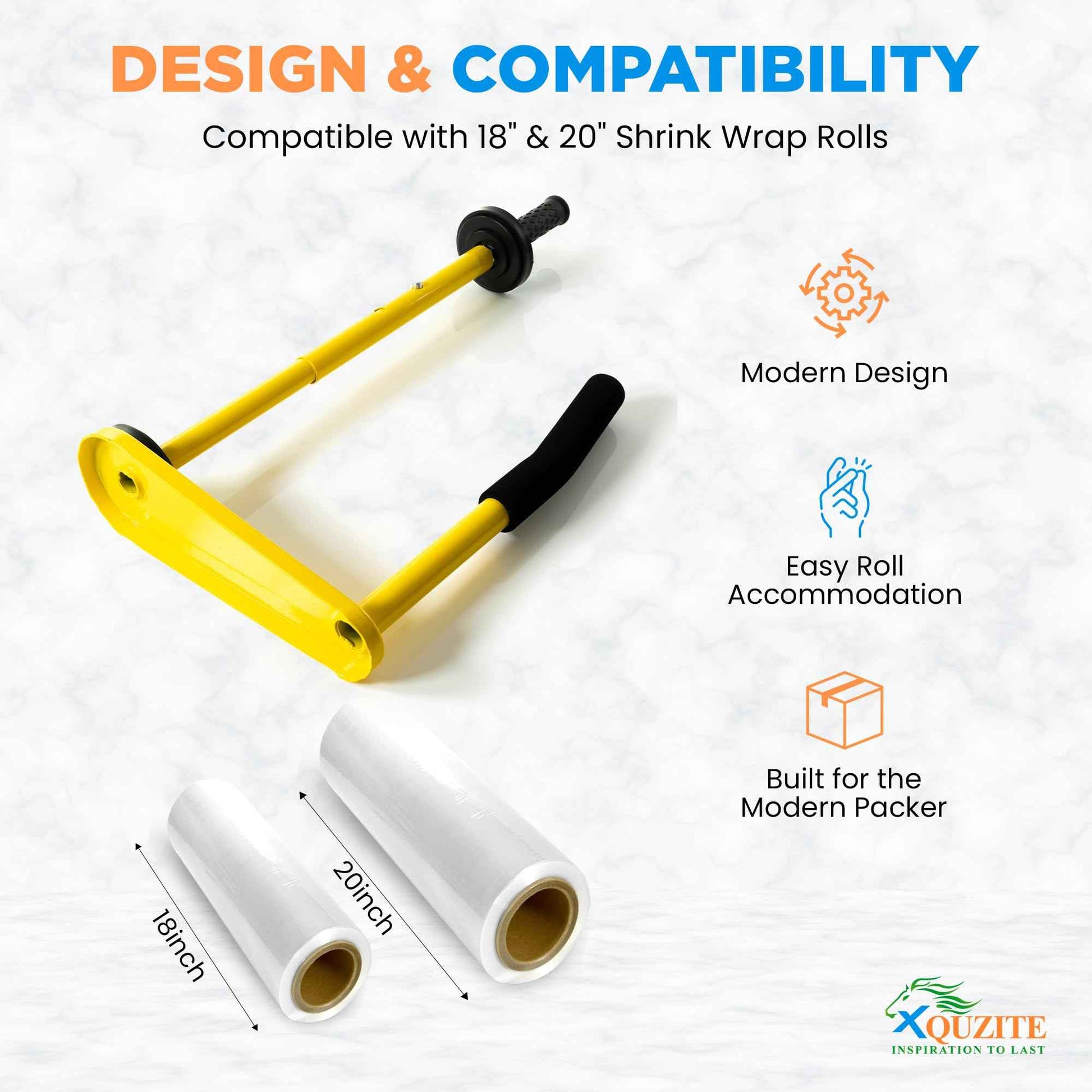 XQUZITE Adjustable Heavy Duty Stretch Film & Plastic Wrap Dispenser – Shrink Wrap Handle for 18" & 20" Rolls – Boxes and Pallet Wrapping Machine for Industrial, Commercial & Home Use