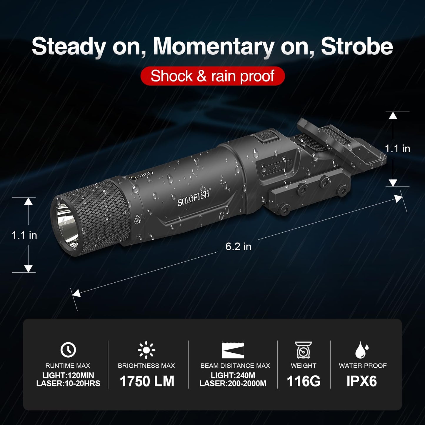 Solofish 1750 Lumens Green Laser Light Combo for Rifle