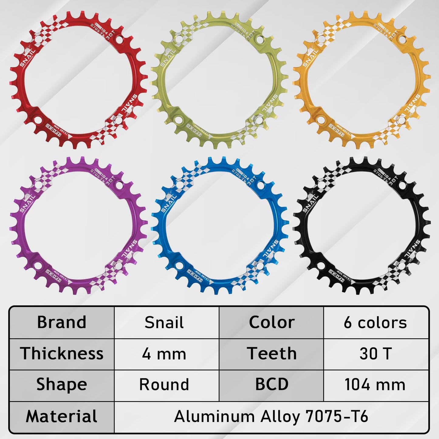 BUCKLOS 104 BCD 30T Mountain Bike Single Speed Crankset，170mm Square Taper Crankset with Narrow Wide Teeth Round Chainring（Six Color）,Bicycle Crank Arm Set