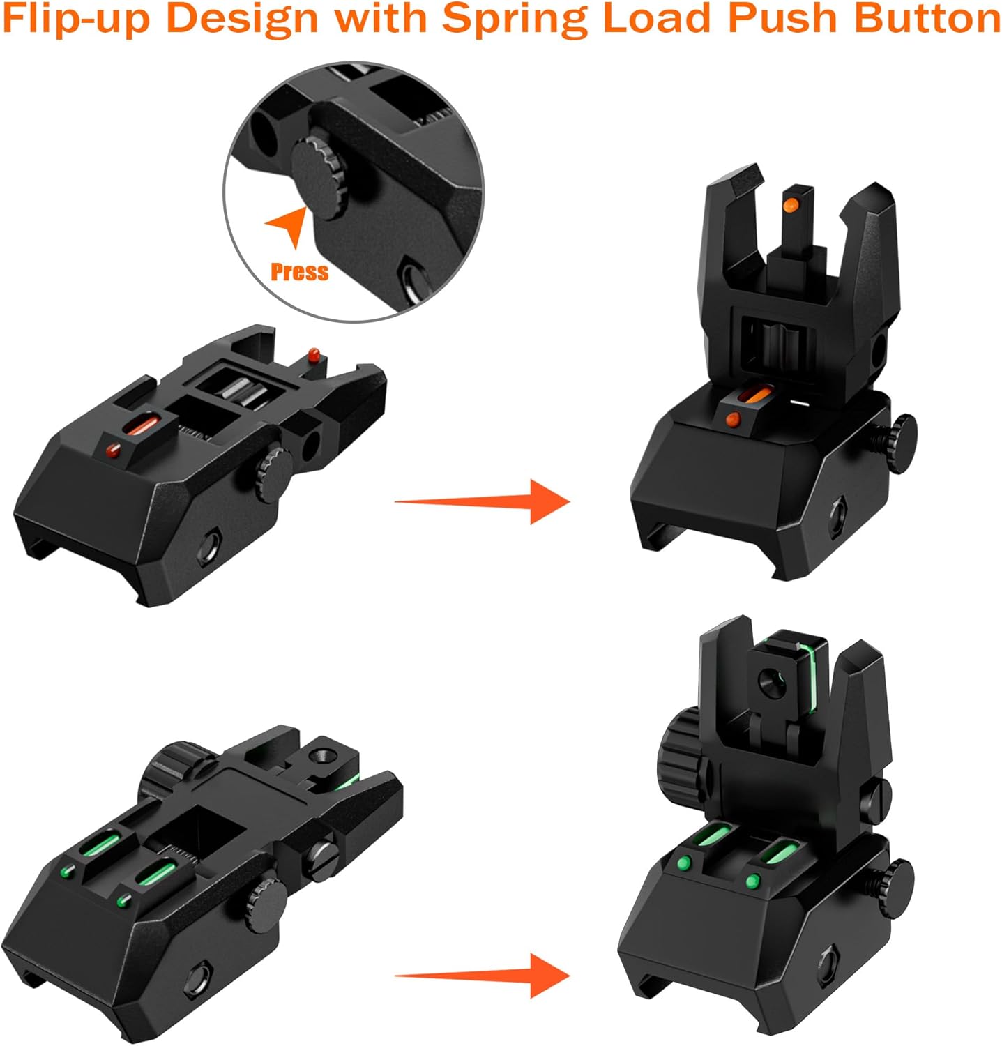 Skiennix Fiber Optic Sights - Tool-Free Adjustable Flip-Up Front & Rear Sights with Red/Green Dots