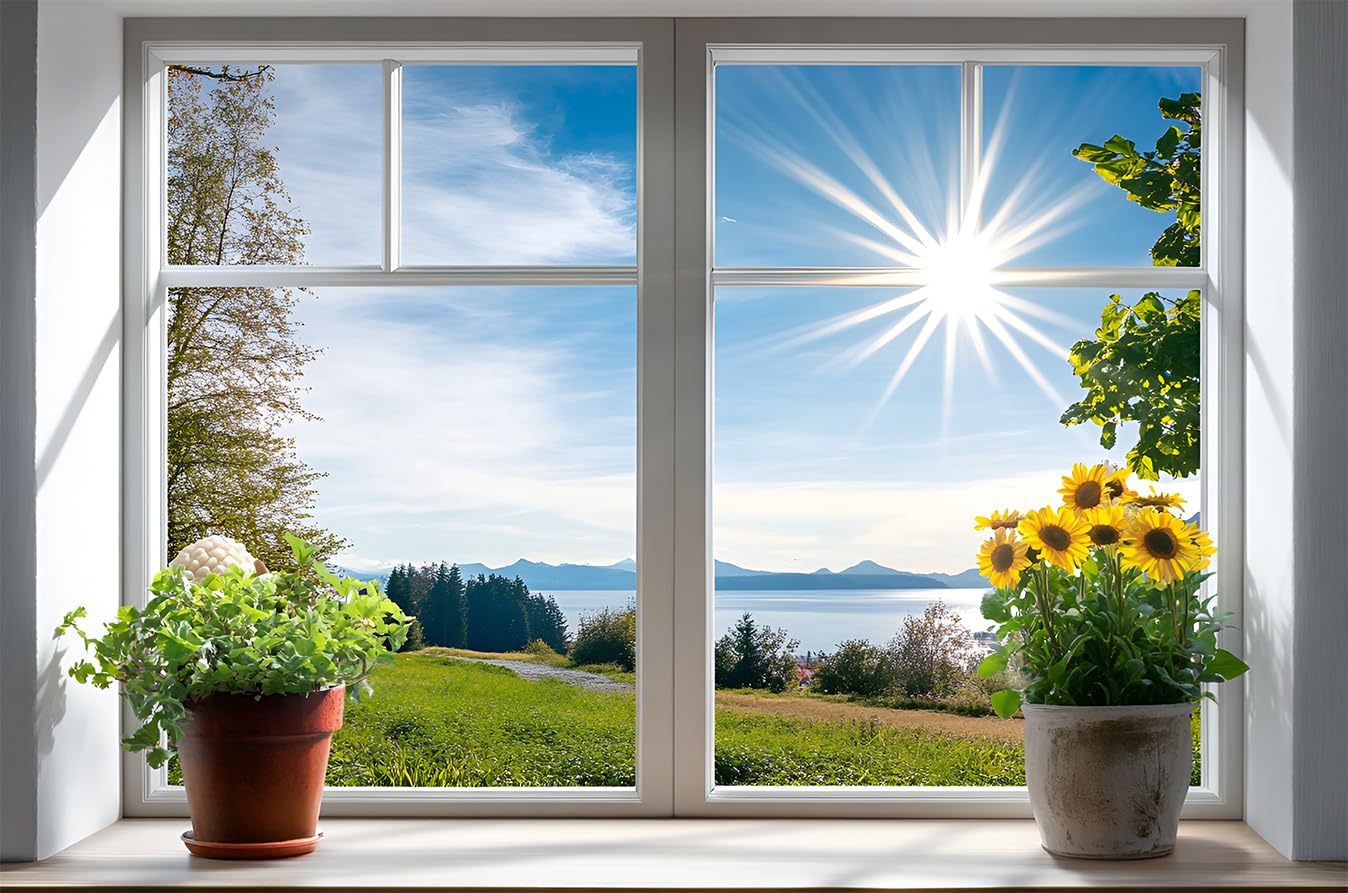 WOOHOOROO Peel and Stick Fake Window Flower Pots Sunshine Decoration Poster Picture Wall Sticker Decor Mural Wall Door Self-Adhesive Removable Decoration,16" x 24"