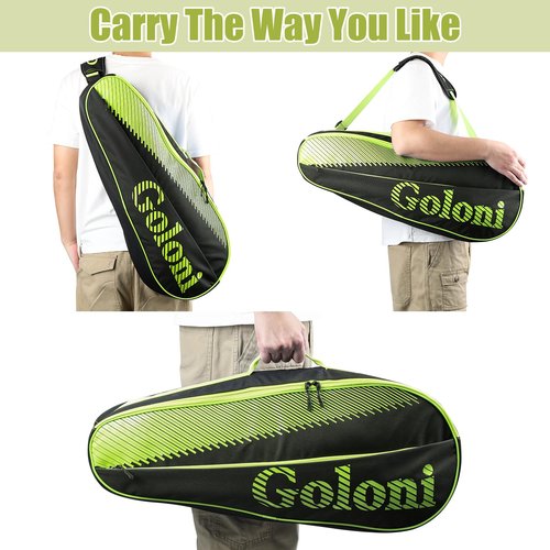 Goloni Tennis Bag 3-4 Racquets with Front Extral Pocket for Other Essentials,Tennis Rackets Bag with Removable Shoulder Strap,Yellow