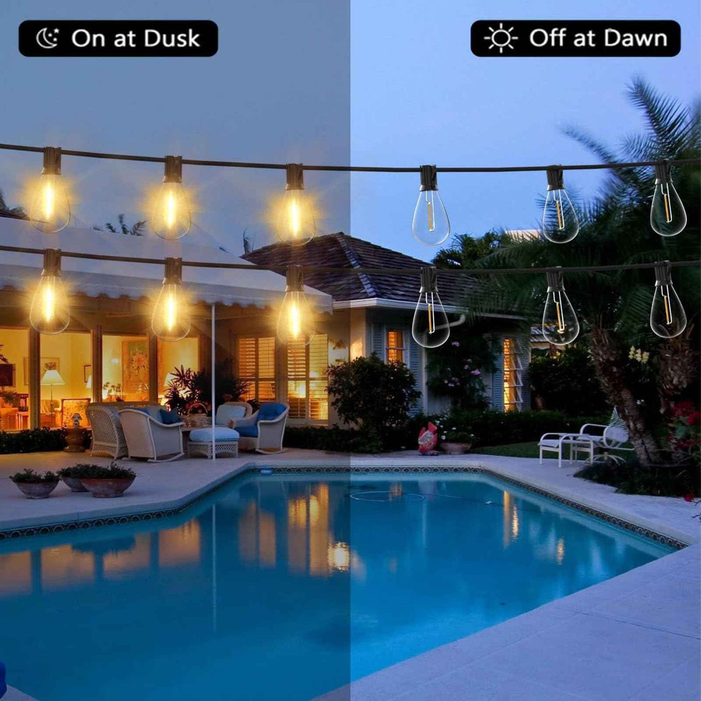 REEMEER 60FT Outdoor String Lights S11 LED Patio with 17 Plastic Bulbs(1 Spare),Waterproof Connectable Hanging Lights for Backyard Porch Balcony Party Decor